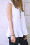 White Sleeveless Ruffle Trim Top