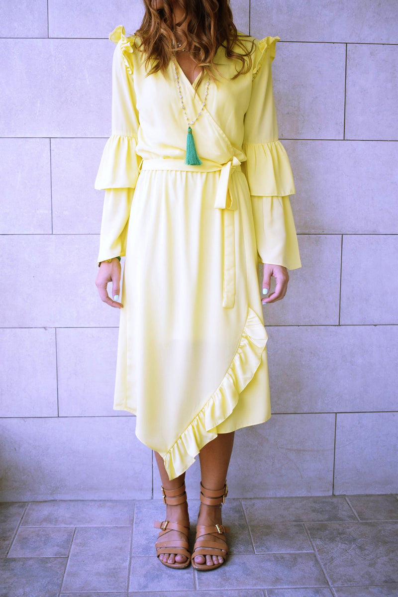 Yellow Ruffle Midi Dress