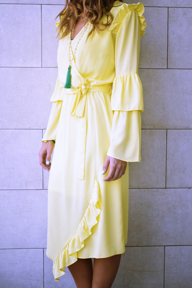 Yellow Ruffle Midi Dress