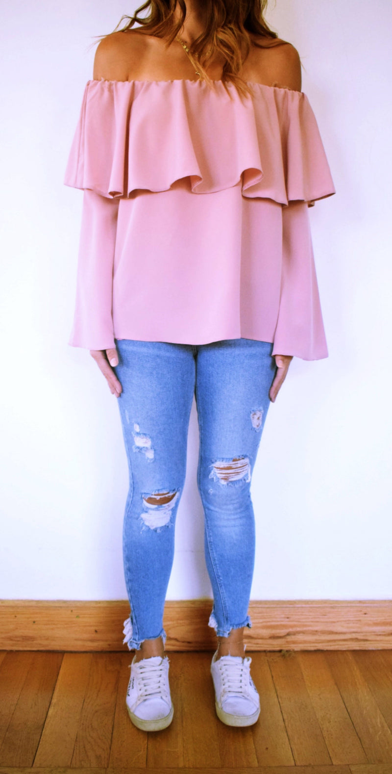 Blush Tiered Off Shoulder Top