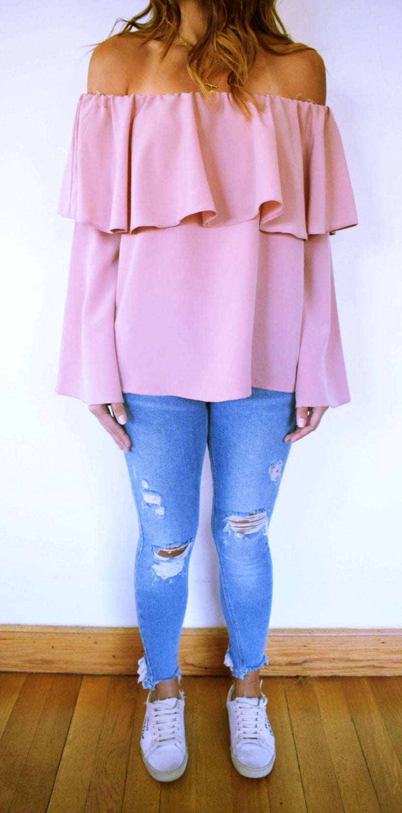 Blush Tiered Off Shoulder Top