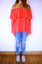 Watermelon Tiered Off Shoulder Top