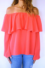 Watermelon Tiered Off Shoulder Top