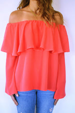 Watermelon Tiered Off Shoulder Top