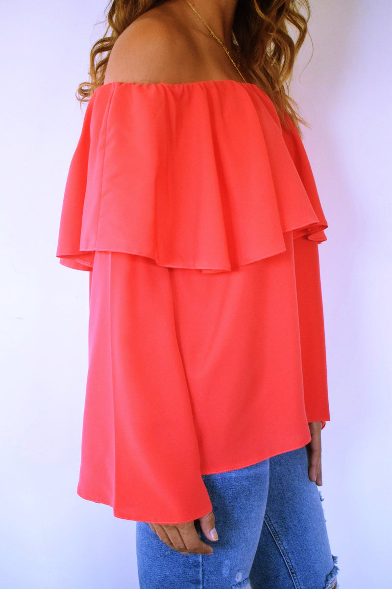 Watermelon Tiered Off Shoulder Top