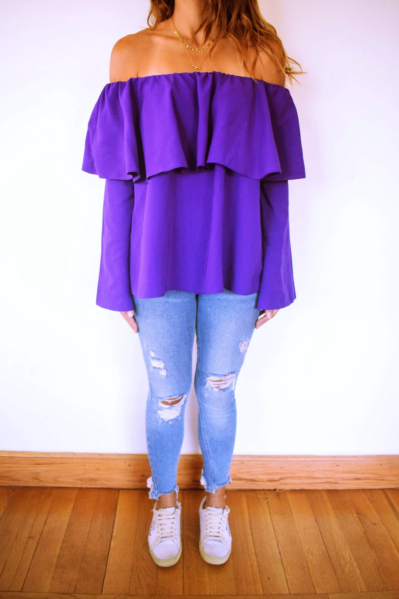 Purple Tiered Off Shoulder Top