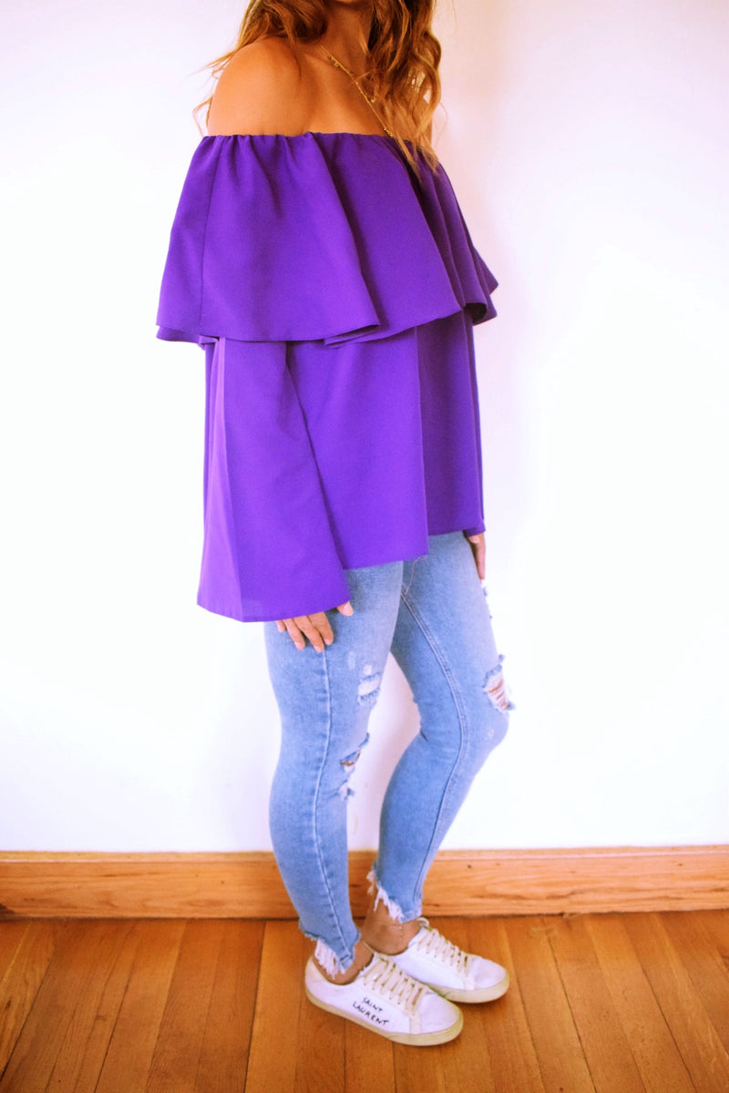 Purple Tiered Off Shoulder Top