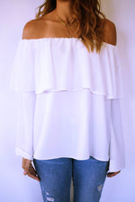 White Tiered Off Shoulder Top