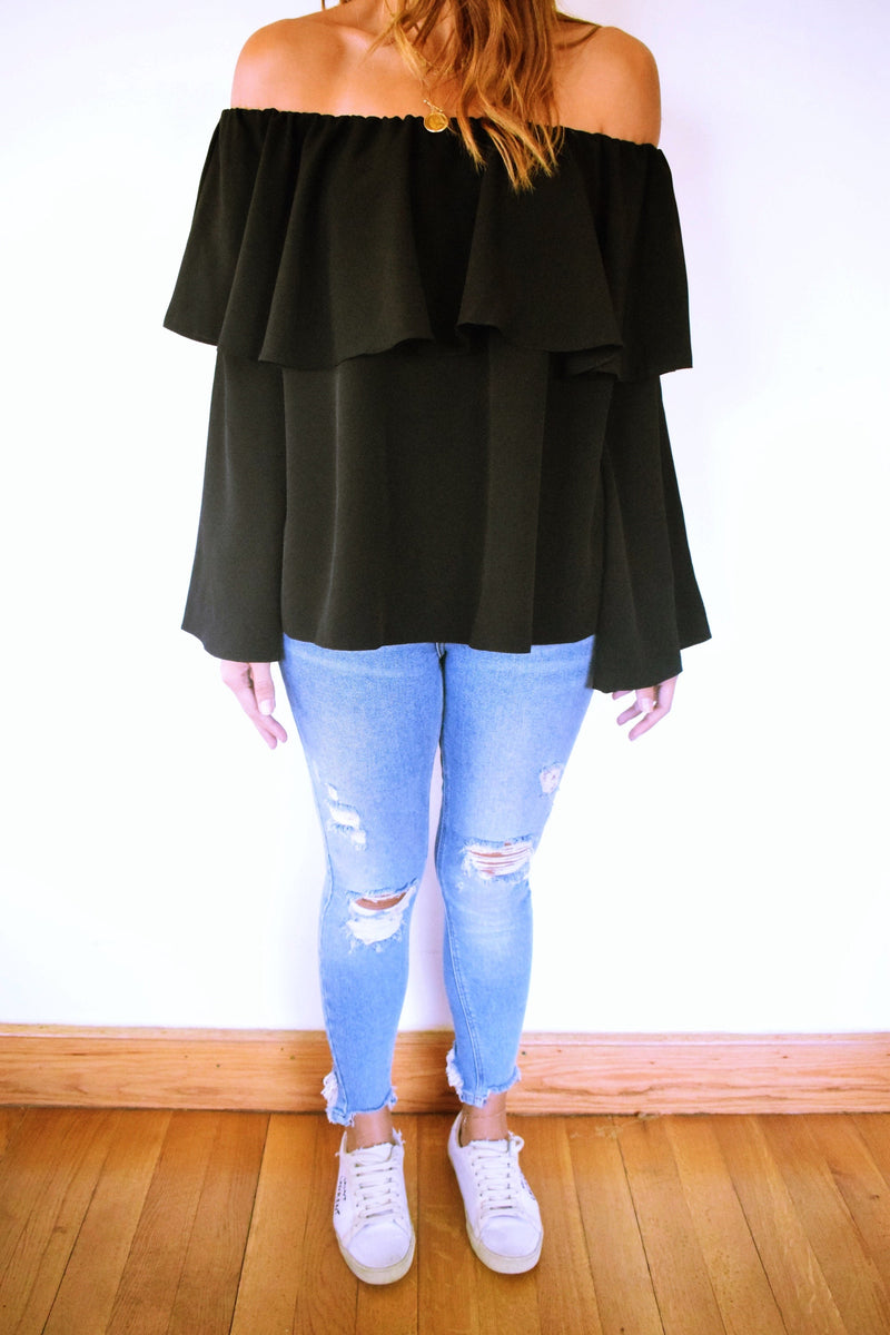 Black Tiered Off Shoulder Top