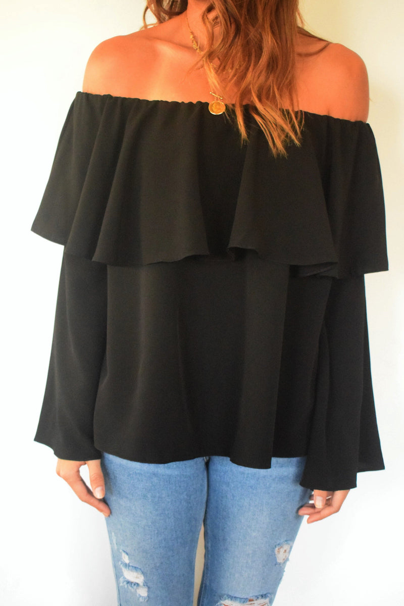 Black Tiered Off Shoulder Top