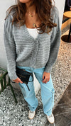 Grey V Cropped Knit Cardi