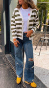 Olive Striped Everyday Light Knit Cardigan