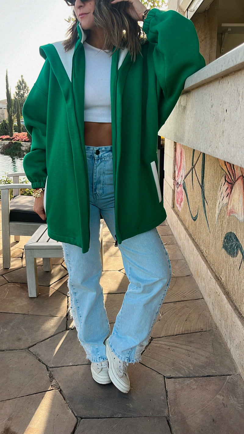 Green Colorblock Oversized Jacket