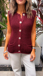 Burgundy Golden Button Knit Vest