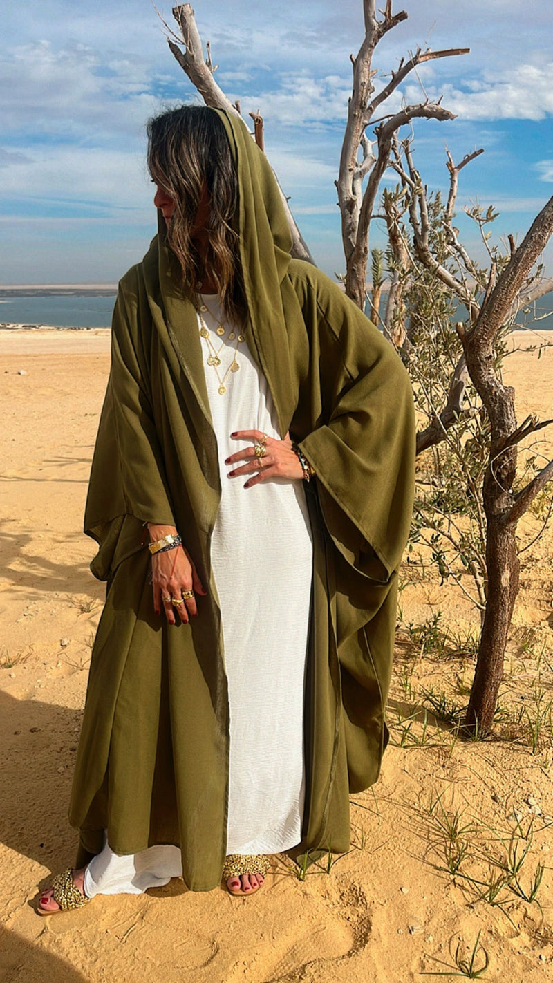 Olive Layered Hooded Kimono