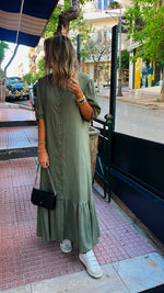 Olive Lined Times Button Linen Dress