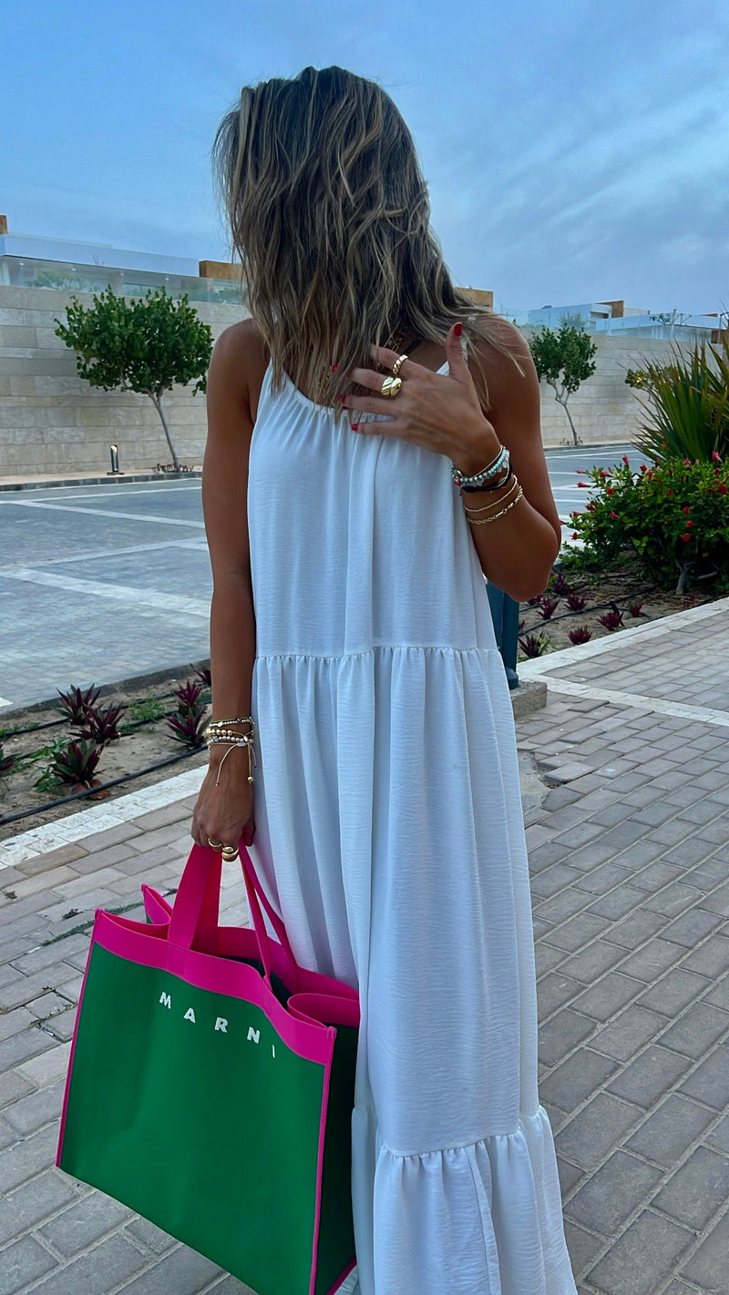 White Simple Style Tiered Dress