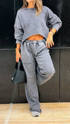 Grey Acid Wash Cropped High low Sweatshirt