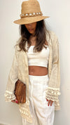 Beige Boho Detailed Mini Kimono