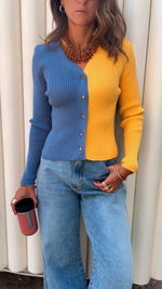 Yellow & Blue Contrast Knit Sweater