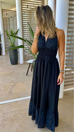 Black Backless Summer Anglaise Trim Dress