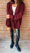 Burgundy Braided Sleeve Cardigan