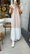 Beige Pleats Bottom Dress