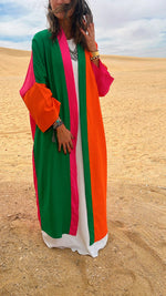 Orange & Green Color Block Kimono