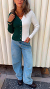 Green & White Contrast Knit Sweater