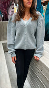 Grey Button Puff Sleeve Cardi