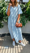 Baby Blue Pinstripe Linen Dress