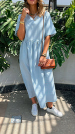 Baby Blue Pinstripe Linen Dress