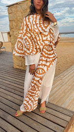 Camel Abstract Monochrome Kimono Set