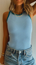 Baby Blue 101 interknit Colorblock Top