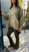 Olive Cotton High Low Sweater