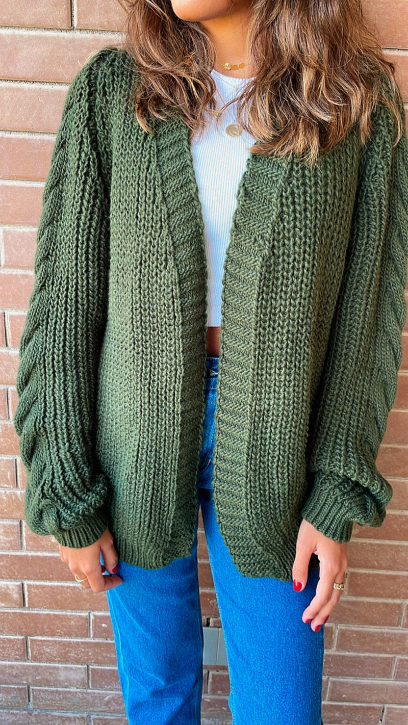 Olive Braided Sleeve Cardigan