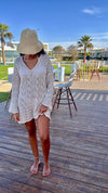 Beige Warm Weather Crochet Mini Dress