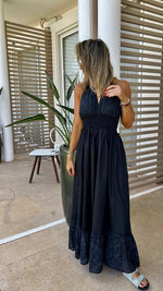 Black Backless Summer Anglaise Trim Dress