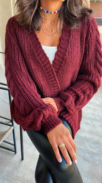 Burgundy Braided Sleeve Cardigan