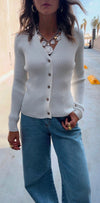 White Contour Buttoned Cardigan