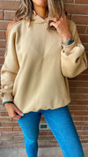 Beige Cut Out Shoulder Sweatshirt