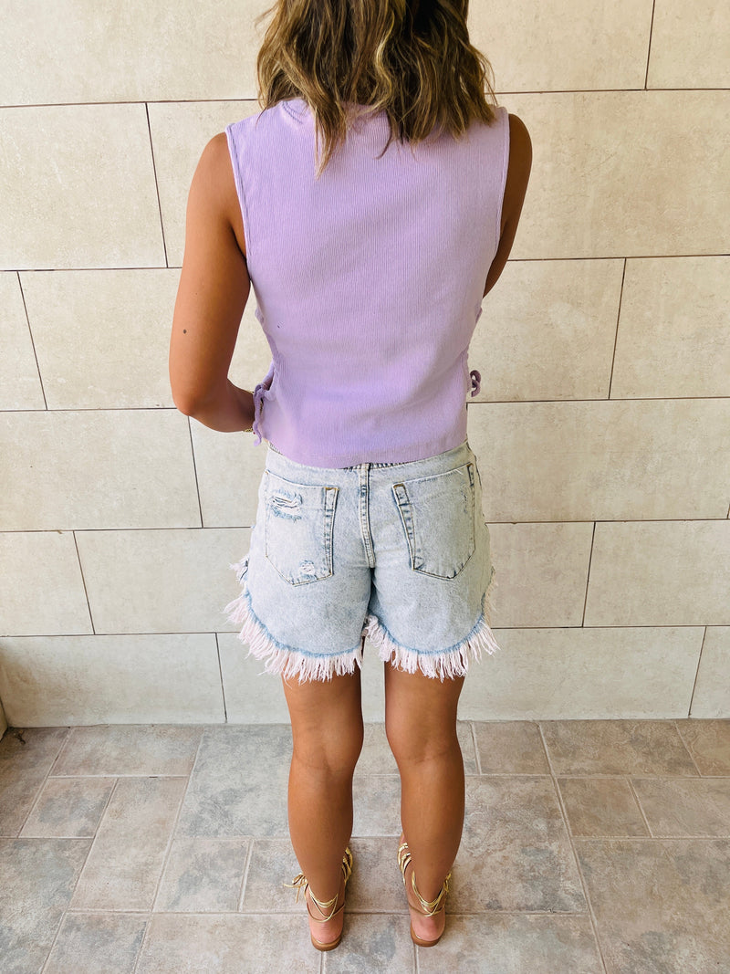 Grey & Lilac Cutout Top