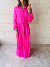 Fuchsia Subtle Print Half Shirt Dress