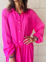 Fuchsia Subtle Print Half Shirt Dress