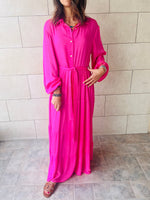 Fuchsia Subtle Print Half Shirt Dress