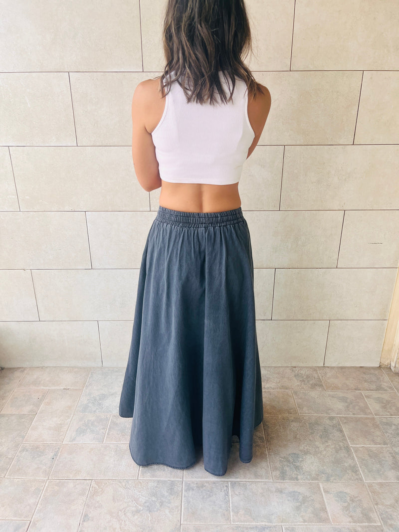 Grey Boho Denim Skirt