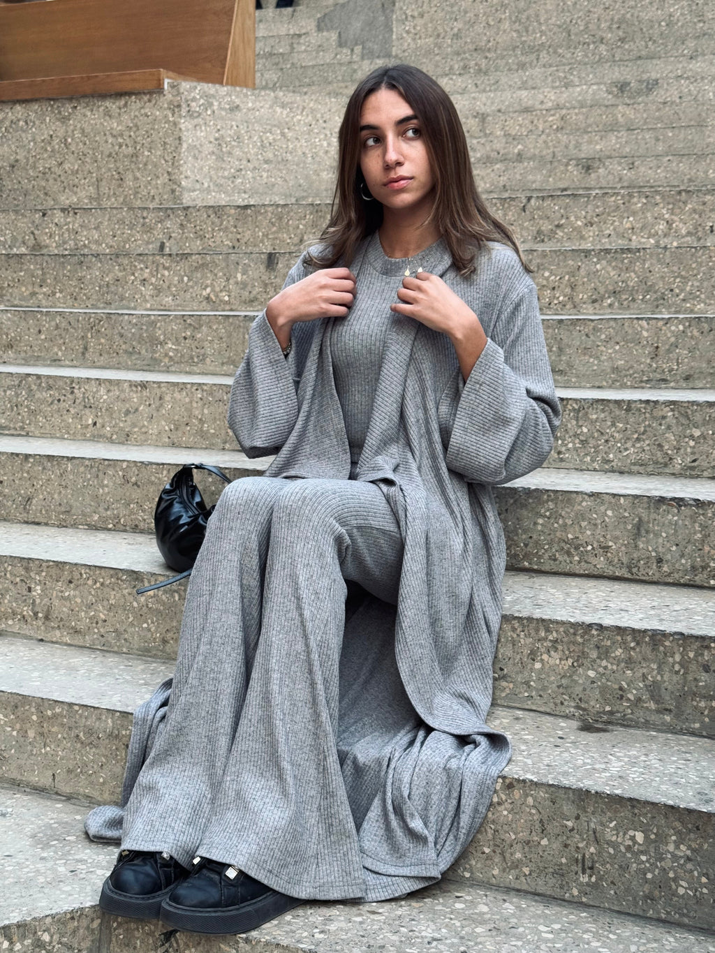 Grey Cozy Cardigan Set