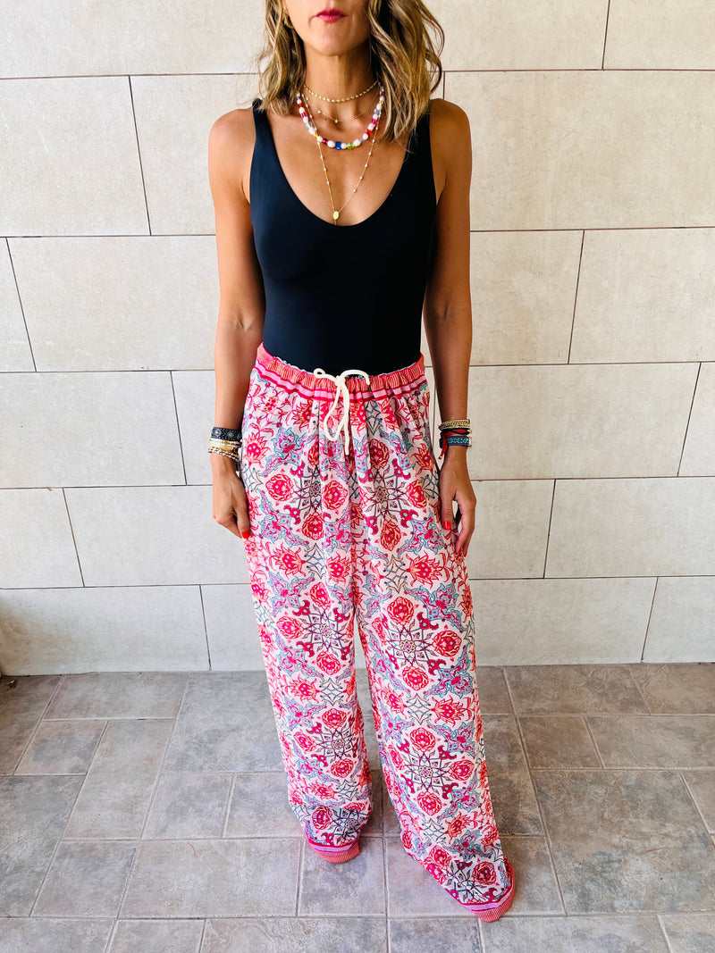 Pink Pattern Chiffon Beach Pants