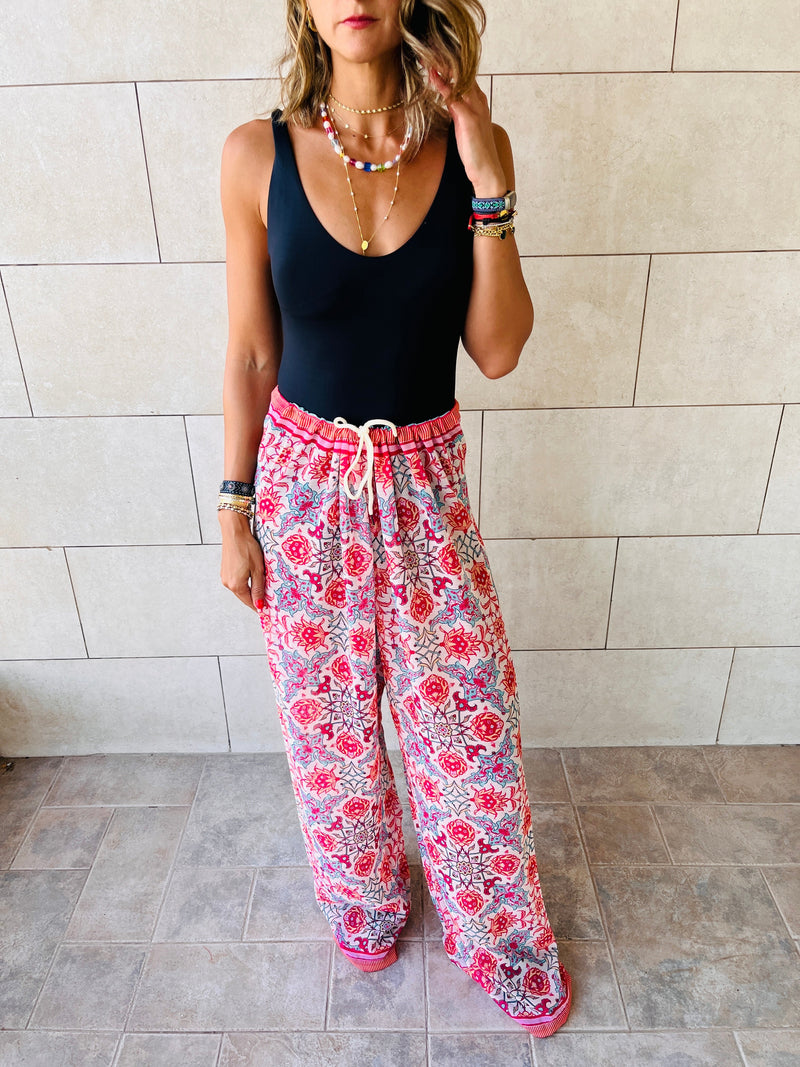 Pink Pattern Chiffon Beach Pants