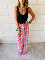 Pink Pattern Chiffon Beach Pants